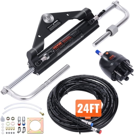 VEVOR Hydraulic Outboard Steering Kit,150HP, Marine Boat Hydraulic Steering System,with Helm Pump Two-Way Lock Cylinder and 24 Feet Hydraulic Steering Hose,for Single Station Single-Engine Boats