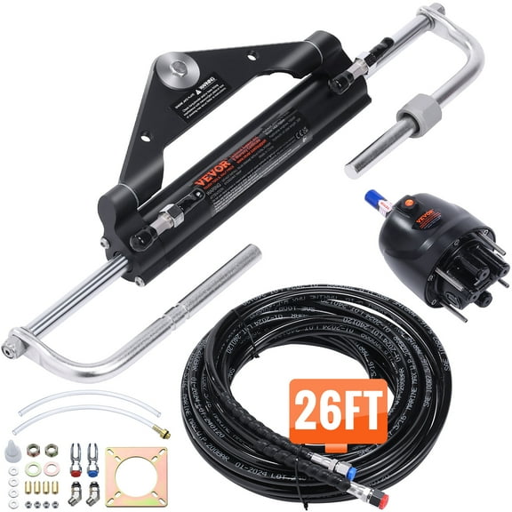 VEVOR Hydraulic Outboard Steering Kit,150HP,Marine Boat Hydraulic Steering System,with Helm Pump Two-Way Lock Cylinder and 26 Feet Hydraulic Steering Hose, for Single Station Single-Engine Boats