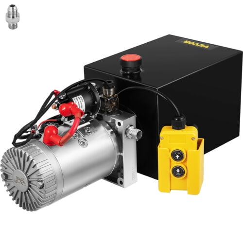 VEVOR Hydraulic Power Unit 6 Quart Hydraulic Pump Single Acting 3200 PSI Max Power Unit for Dump Trailer Car Lifting 12V DC (Steel, 6 Quart/Single Acting)