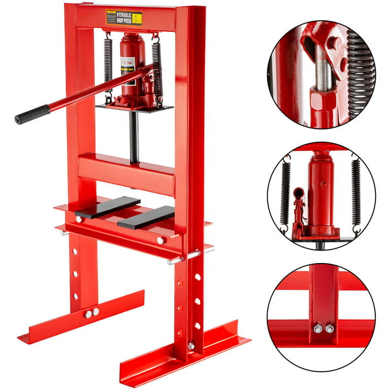 BENTISM Hydraulic Shop Press 12 Ton H-Frame Benchtop Garage Floor Press  with Heavy Steel Plates Adjustable Workbench 