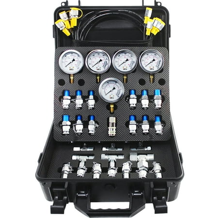 VEVOR Hydraulic Pressure Test Kit, 10/100/250/400/600bar, 5 Gauges 13 Test Couplings 14 Tee Connectors 5 Test Hoses, Hydraulic Gauge Kit w/ Sturdy Carrying Case, for Excavator Construction Machinery