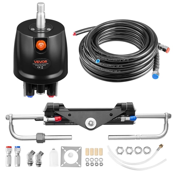 VEVOR Hydraulic Steering Kit, 150 HP, Marine Boat Hydraulic Steering System, with 6.9 MPa/1000 psi Helm Pump, Two-Way Lock Cylinder, and 20ft High-Strength Hoses, for Single Station, Single-Engine Us