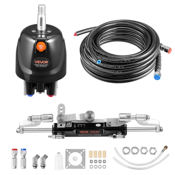 VEVOR Hydraulic Steering Kit, 300 HP, Marine Boat Hydraulic Steering System, with 6.9 MPa/1000 psi Helm Pump, Two-Way Lock Cylinder, and 26ft High-Strength Hoses,for Single Station, Single-Engine Use