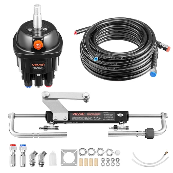 VEVOR Hydraulic Steering Kit, 90HP, Marine Boat Hydraulic Steering System, with 6.9 MPa/1000 psi Helm Pump, Two-Way Lock Cylinder, and 24 ft High-Strength Hoses, for Single Station, Single-Engine Use