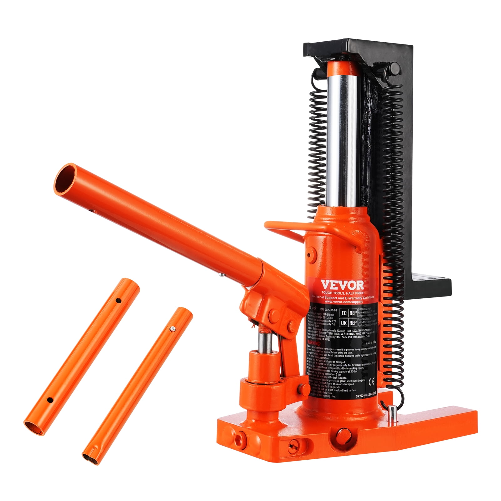 VEVOR Hydraulic Toe Jack, 2.5 Ton On Toe Toe Jack Lift, 5 Ton On Top Lift Capacity Machine Jack, 0.8-5.3 in Toe Height, 8.9-13.4 in Top Height, Air Hydraulic Claw Jack for Machinery, Industry