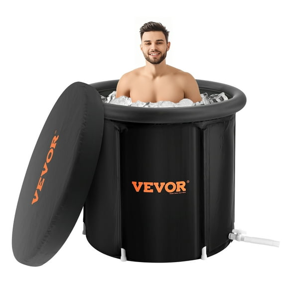VEVOR Ice Bath Tub, Cold Water Therapy Plunge Tub for Athlete, Portable Outdoor Ice Barrel Plunge Pool for Recovery, 98 Gal Inflatable Folding Bathtub with Cover, Home Ice Pod, 35.4"Lx30"H