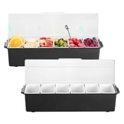 VEVOR Ice Cooled Condiment Serving Container, 6 Compartments Chilled Server, Fruit Veggie Condiment Caddy, Plastic Garnish Station Lid Dispenser Tray,for Bartending & Serving Taco Restaurant Supplies