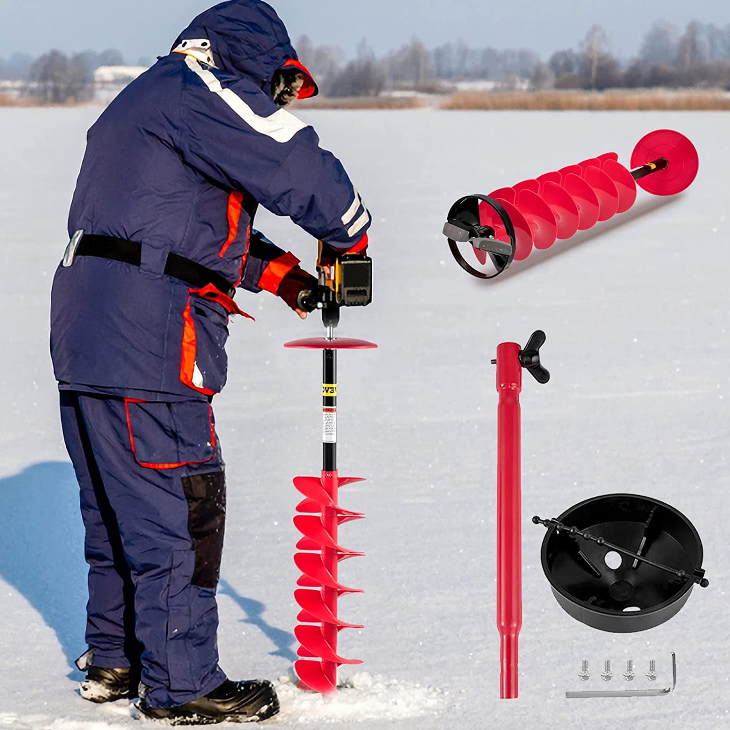 Eskimo Quantum 8-inch Ice Fishing Auger Bit, Includes Blade Protector and  8-inch Stainless Steel Blades, Red, QT8N 