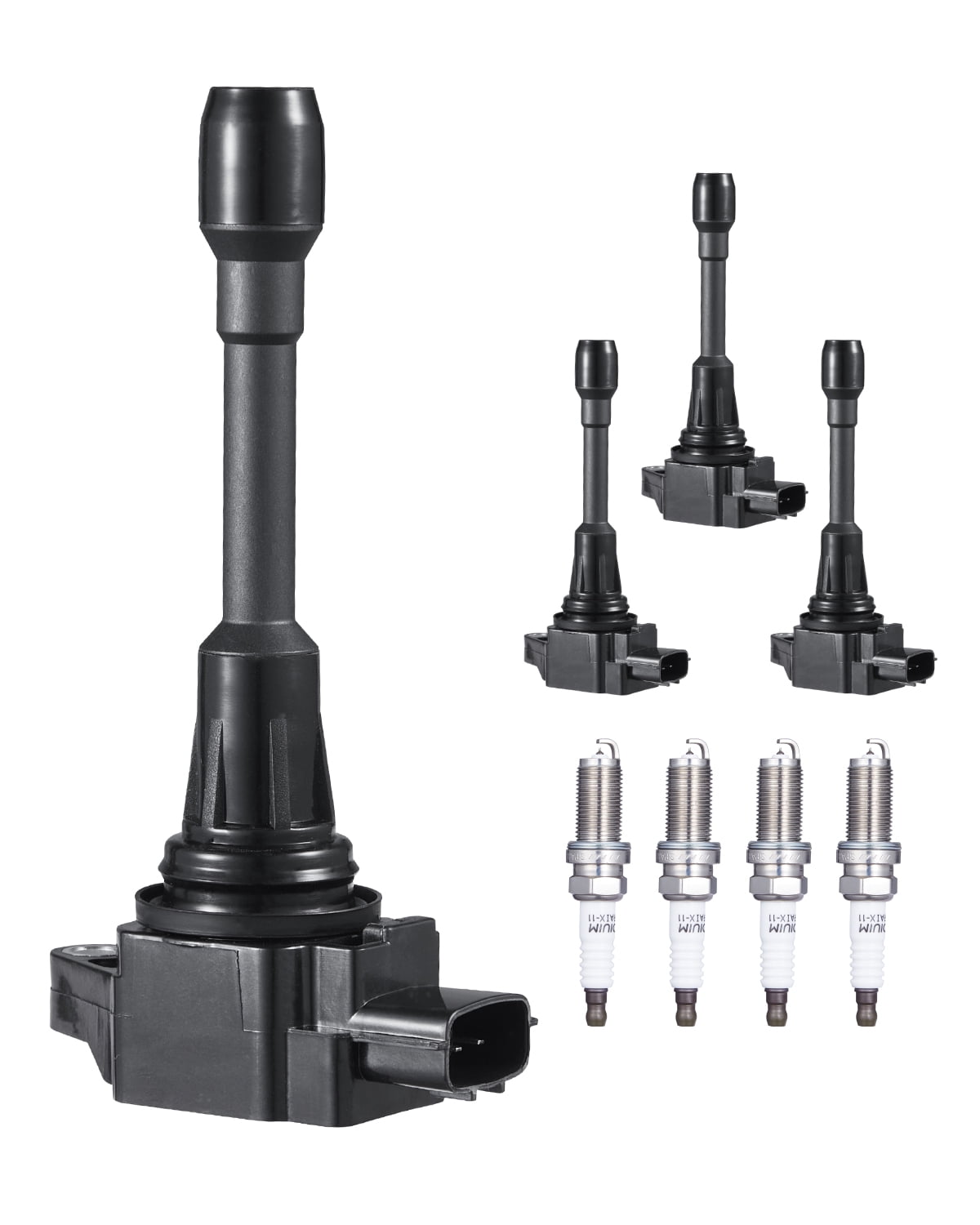 VEVOR Ignition Coil Pack and Spark Plugs, Set of 4, Compatible with Nissan Altima Versa Sentra Cube Rogue NV200 2.5L 2.0L 1.8L 1.6L L4, Replacement for 22448ED000 22448JA00A 22448JA00C 22448-JA00A