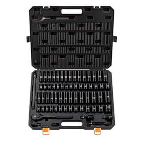 VEVOR Impact Socket Set, 1/2" Drive, 65-Piece Socket Set, 6 Point Sockets, SAE 3/8" to 1-1/4" and Metric 10-24 mm, Easy to Identify, with a Sturdy Storage Case, Cr-V Alloy Steel for Vehicles Repair