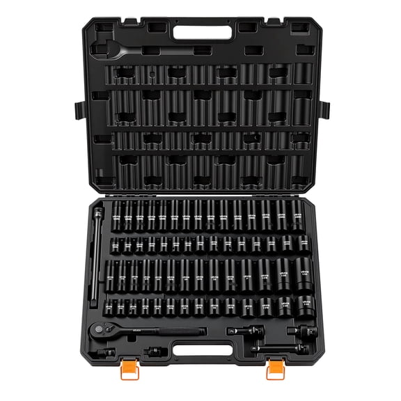 VEVOR Impact Socket Set, 1/2" Drive, 65-Piece Socket Set, 6 Point Sockets, SAE 3/8" to 1-1/4" and Metric 10-24 mm, Easy to Identify, with a Sturdy Storage Case, Cr-V Alloy Steel for Vehicles Repair