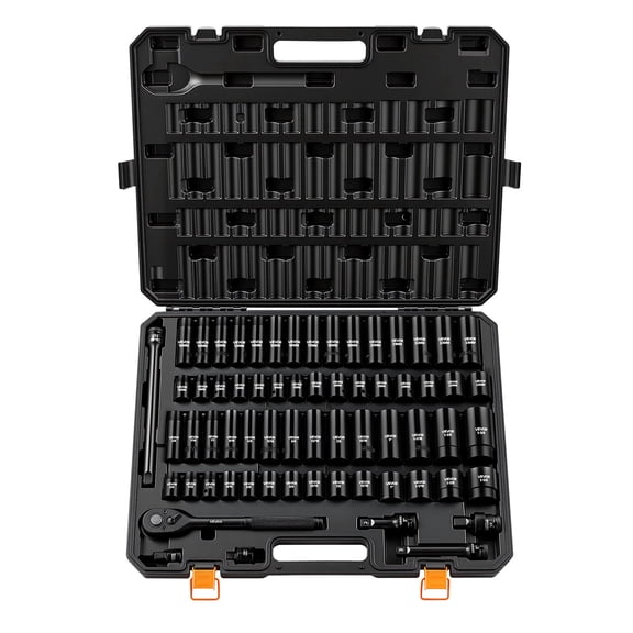 VEVOR Impact Socket Set, 1/2" Drive, 65-Piece Socket Set, 6 Point Sockets, SAE 3/8" to 1-1/4" and Metric 10-24 mm, Easy to Identify, with a Sturdy Storage Case, Cr-V Alloy Steel for Vehicles Repair