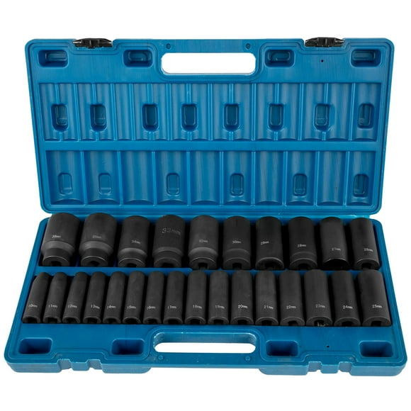 VEVOR Impact Socket Set 1/2 Inches, 26-Piece Deep Socket, Cr-V 6-Point Sockets, Metric 10mm - 36mm Storage Cage Included