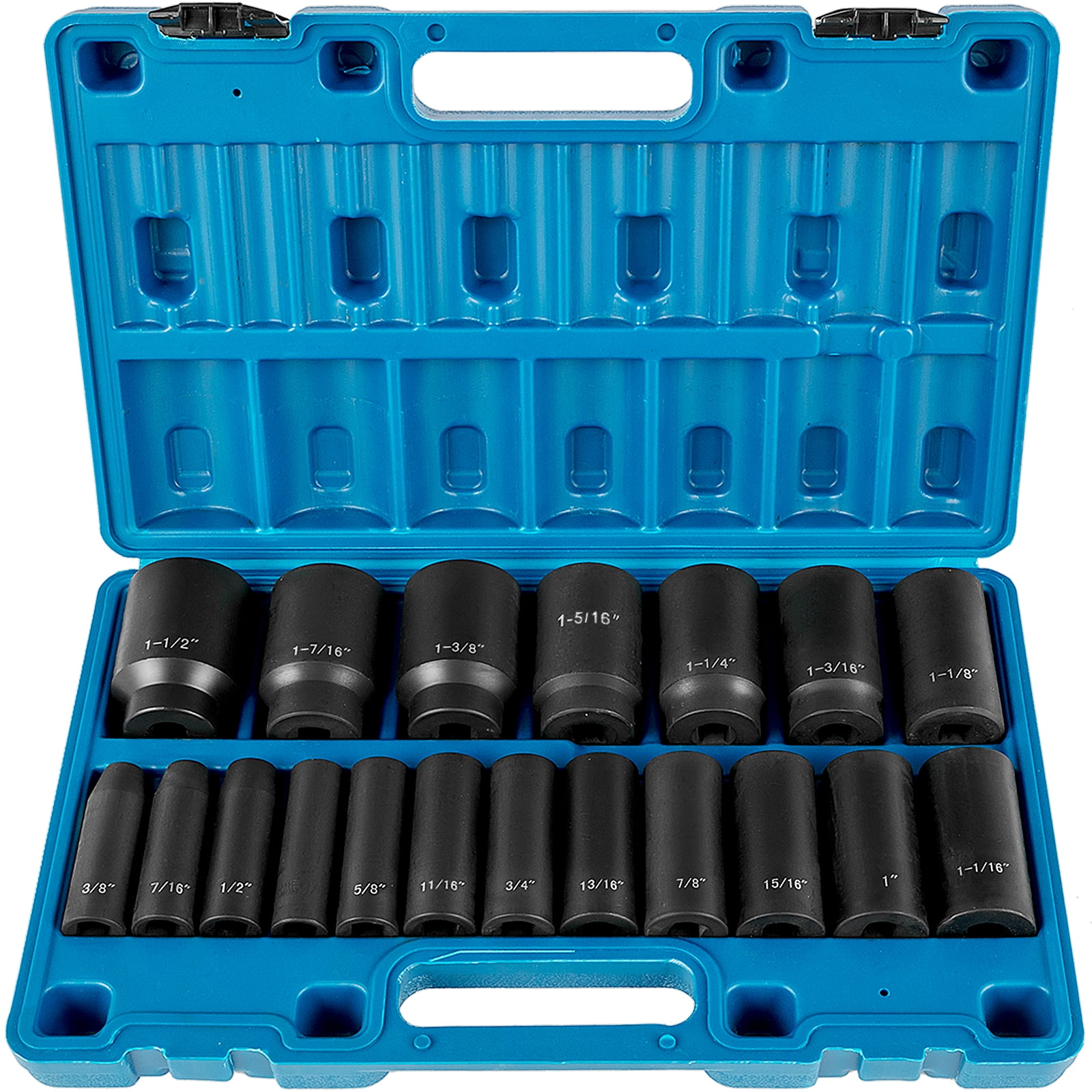 VEVOR Impact Socket Set 1/2 inches 19 Piece Impact Sockets, Deep Impact  Socket, 6-Point Sockets, Rugged Construction, Cr-V, 1/2inches Drive Socket  Set Impact 3/8 inch 1-1/2 inch, with a Storage Cage