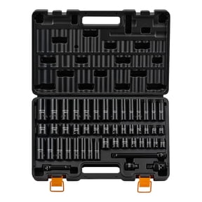 VEVOR Impact Socket Set, 3/8" Drive, 48-Piece Socket Set, 6-Point Sockets, SAE 5/16"-3/4" and Metric 8-19 mm, 21-22 mm, Easy to Identify, Cr-V Alloy Steel, Extension Bar, Adapter and Storage Cage