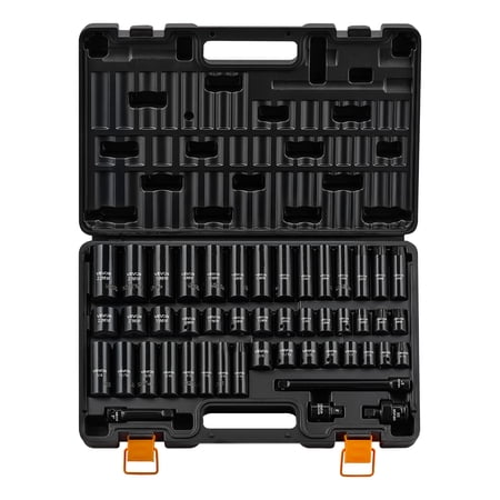 VEVOR Impact Socket Set, 3/8" Drive, 48-Piece Socket Set, 6-Point Sockets, SAE 5/16"-3/4" and Metric 8-19 mm, 21-22 mm, Easy to Identify, Cr-V Alloy Steel, Extension Bar, Adapter and Storage Cage