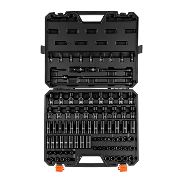 VEVOR Impact Socket Set, 3/8" Drive, 90-Piece Socket Set, 6 Point Sockets, SAE 1/4"-3/4" and Metric 6-19 mm, Easy to Identify, with Adapters, Sturdy Storage Case,Cr-Mo Alloy Steel for Vehicles Repair