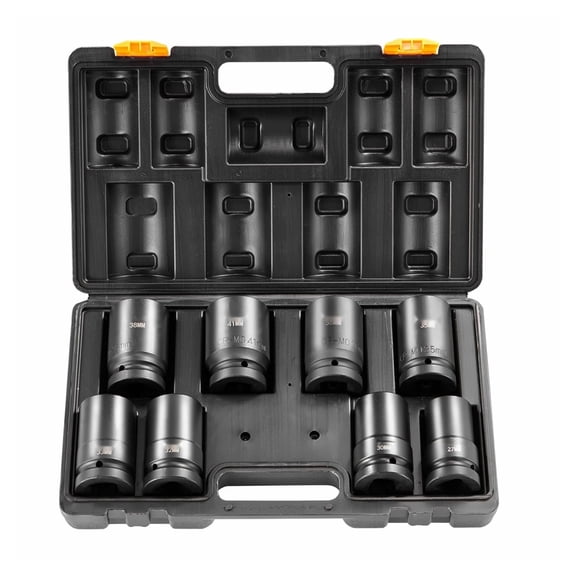 Impact Sockets Set 8pcs 6-Point 1" Drive Bit Ratchet Tool Kit Case