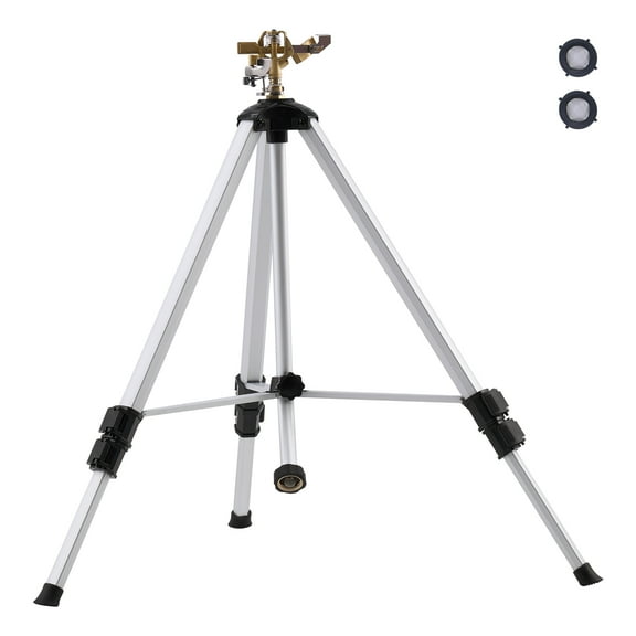 VEVOR Impact Sprinkler on Tripod Base, Heavy Duty Tripod Sprinklers with Brass Head & 3/4" Connector, 360 Degree Large Area Coverage Irrigation Sprinkler, Adjustable Heights Sprinkler for Yard Gray