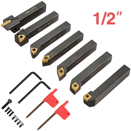 VEVOR Indexable Carbide Lathe Tools 1/2" Metal Lathe Cutting Tools 7 Pcs/Set Indexable lathe tools Super-Hard 40CR Lathe Bits Carbide Lathe Tool for Lathe Black Compact and Portable