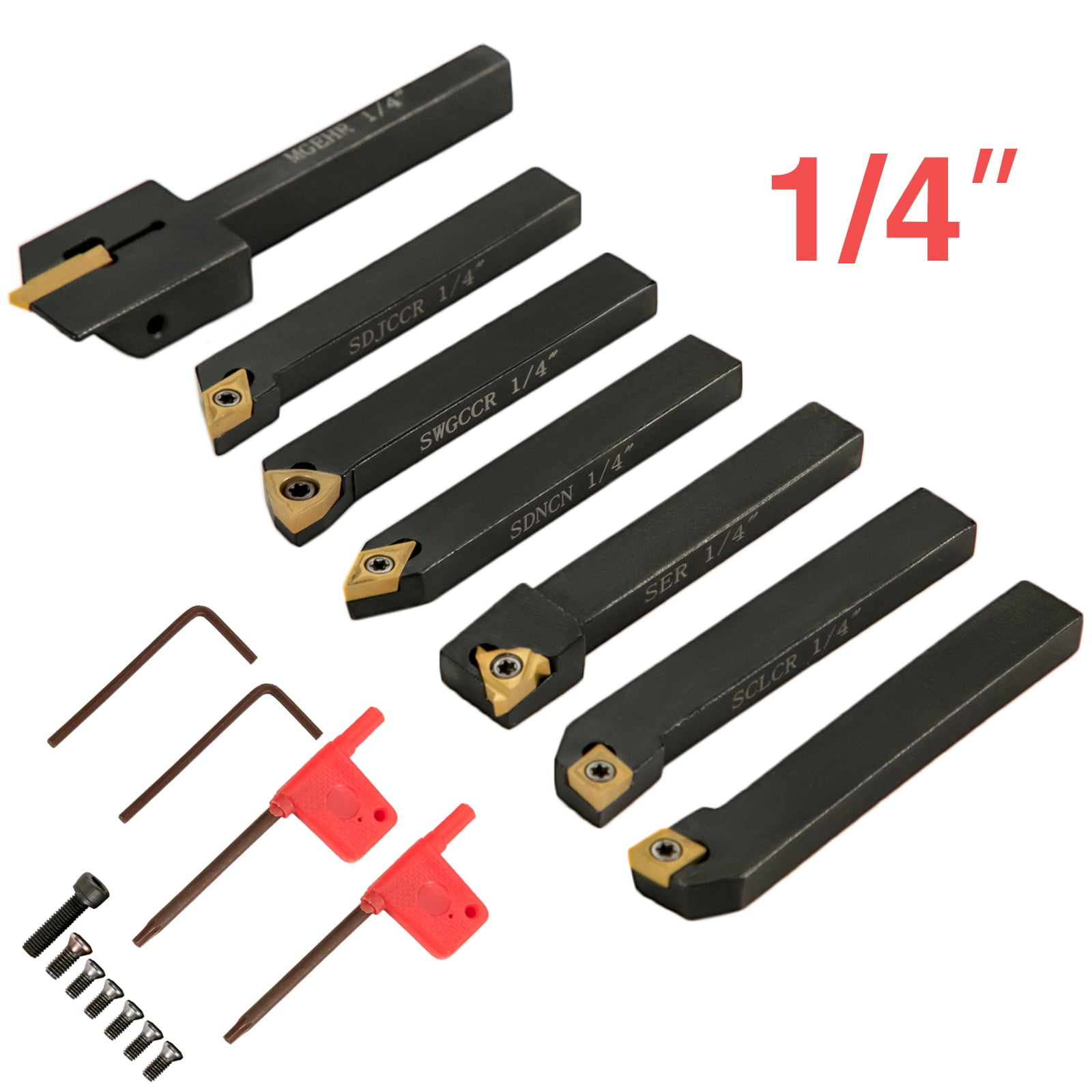VEVOR Indexable Carbide Tools 1/4" Industrial Lathe Tools 7Pcs/Set Turning Tool Set Super-hard 40cr Mental Lathe Tools Inserts Carbide Tool Holder for Lathe in Black with Portable Case