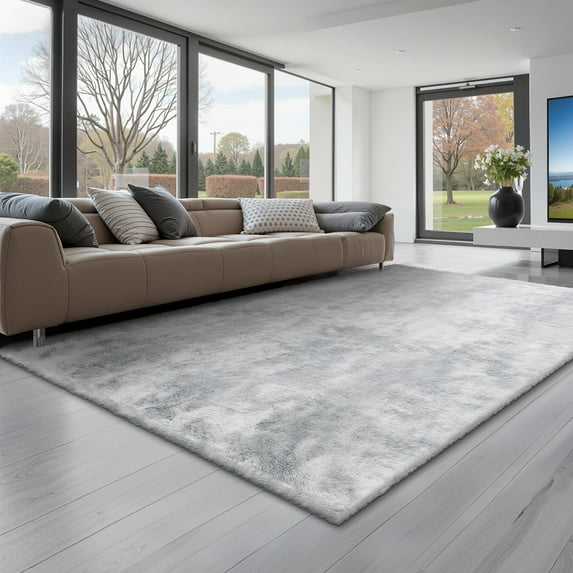 VEVOR Indoor Plush Area Rugs, 6 x 9 ft Soft Plush Carpet, Furry Shag Area Rugs for Living Room, Bedroom, Modern Home Decor Aesthetic Long-Pile Rug, Non-Shedding, Slip-Resistant, Tie-Dye Light Gray