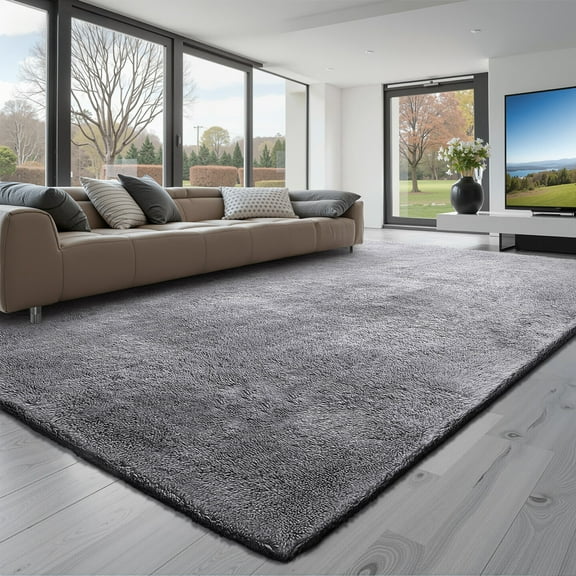 VEVOR Indoor Plush Area Rugs, 8 x 10 ft Soft Plush Carpet, Furry Shag Area Rugs for Living Room, Bedroom, Sunroom, Modern Home Decor Aesthetic, Non-Shedding, Non-Woven, Slip-Resistant, Smoke Gray