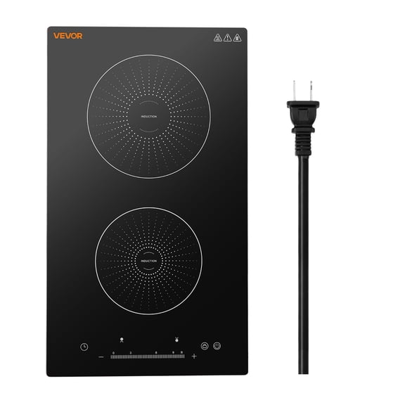 VEVOR Induction Cooktop 12inch 2 Burners Built-in Electric Stove 110V 1800W, Countertop Induction Burner, with 9 Power Levels, LED Touch Screen, Ceramic Glass Surface, Child Lock, for Kitchen, RV