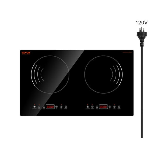 VEVOR Induction Cooktop, 1800W Electric Countertop Burner, 2 Burner Touch Control Stove, Built-in Induction Cooktop with 9 Power Settings, Child Safety Lock, Timer, Glass Surface