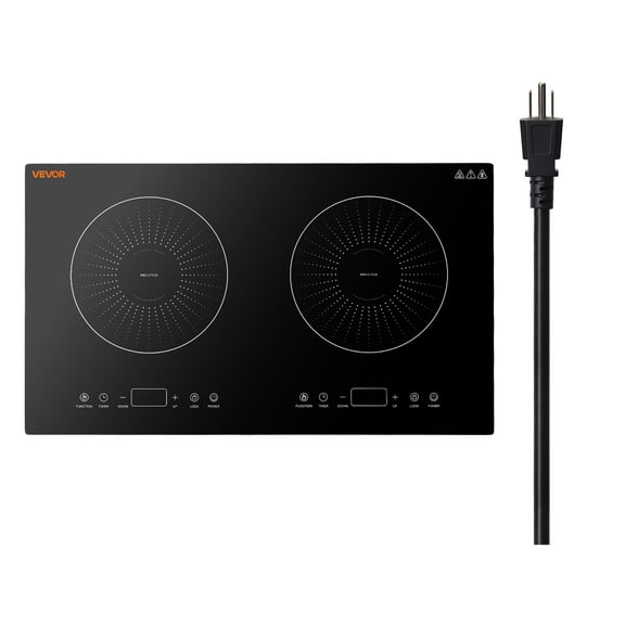 VEVOR Induction Cooktop 24inch 2 Burners Built-in Electric Stove 110V 1800W, Countertop Induction Burner, with 9 Power Levels, LED Touch Screen, Ceramic Glass Surface, Child Lock, for Kitchen, RV