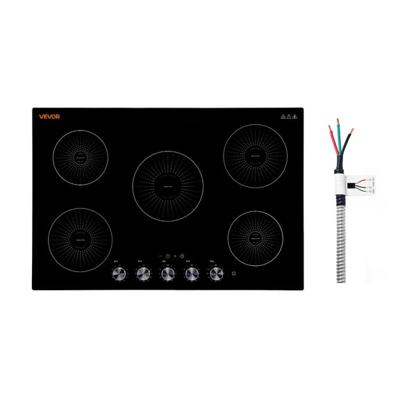 VEVOR Induction Cooktop 30inch 5 Burners Built-in Electric Stove 220V 9200W, Induction Burner for Kitchen, with 11 Power Levels, Knob Control, Ceramic Glass Surface, Child Lock