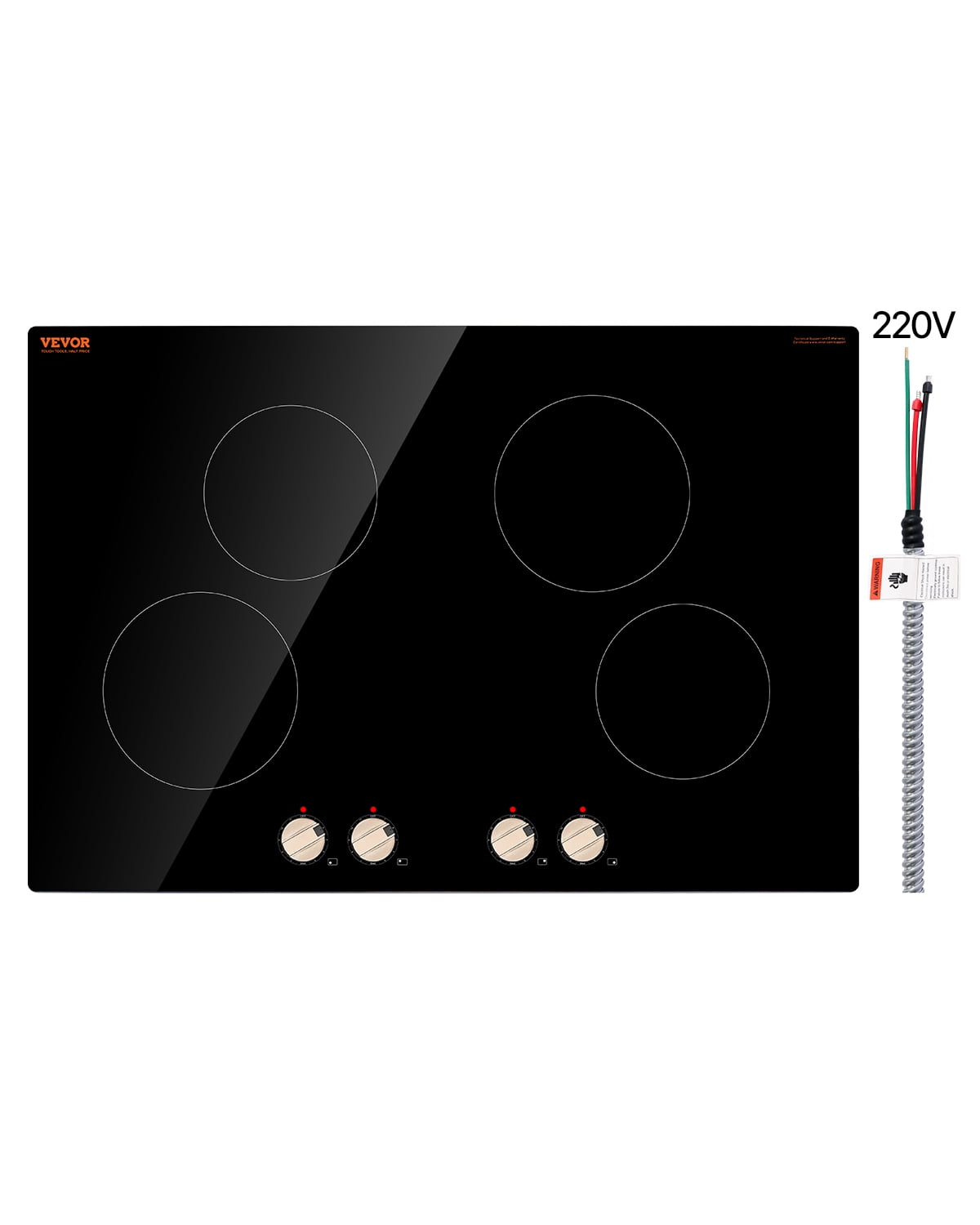 VEVOR Induction Cooktop, 6600W Electric Countertop Burner, 4 Burner Knob Control Stove, Built-in Induction Cooktop with 12 Temperature Settings, Glass Surface, Auto Shut-Off