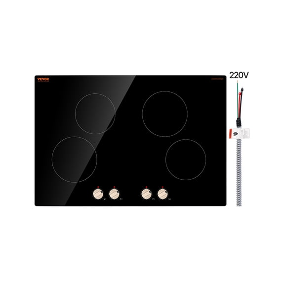 VEVOR Induction Cooktop, 6600W Electric Countertop Burner, 4 Burner Knob Control Stove, Built-in Induction Cooktop with 12 Temperature Settings, Glass Surface, Auto Shut-Off