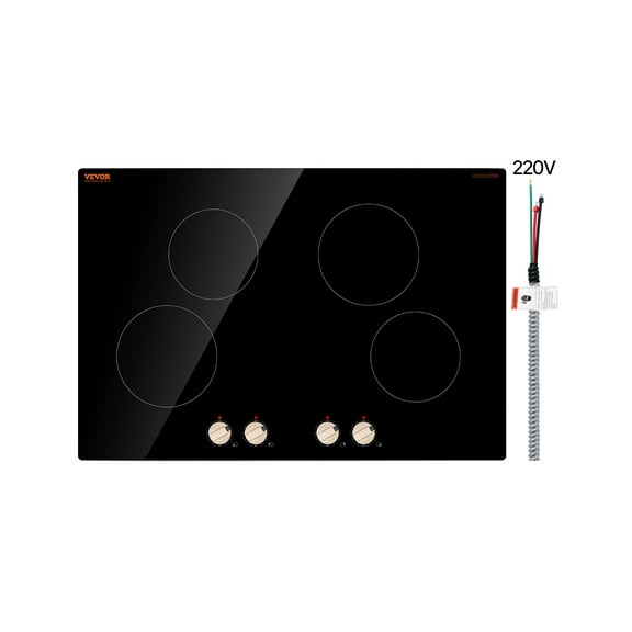 VEVOR Induction Cooktop, 6600W Electric Countertop Burner, 4 Burner Knob Control Stove, Built-in Induction Cooktop with 12 Temperature Settings, Glass Surface, Auto Shut-Off