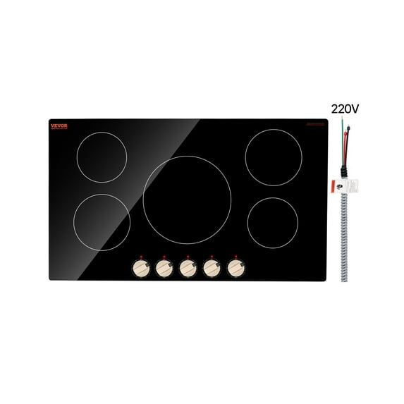 VEVOR Induction Cooktop, 9200W Electric Countertop Burner, 5 Burner Knob Control Stove, Built-in Induction Cooktop with 12 Temperature Settings, Glass Surface, Auto Shut-Off