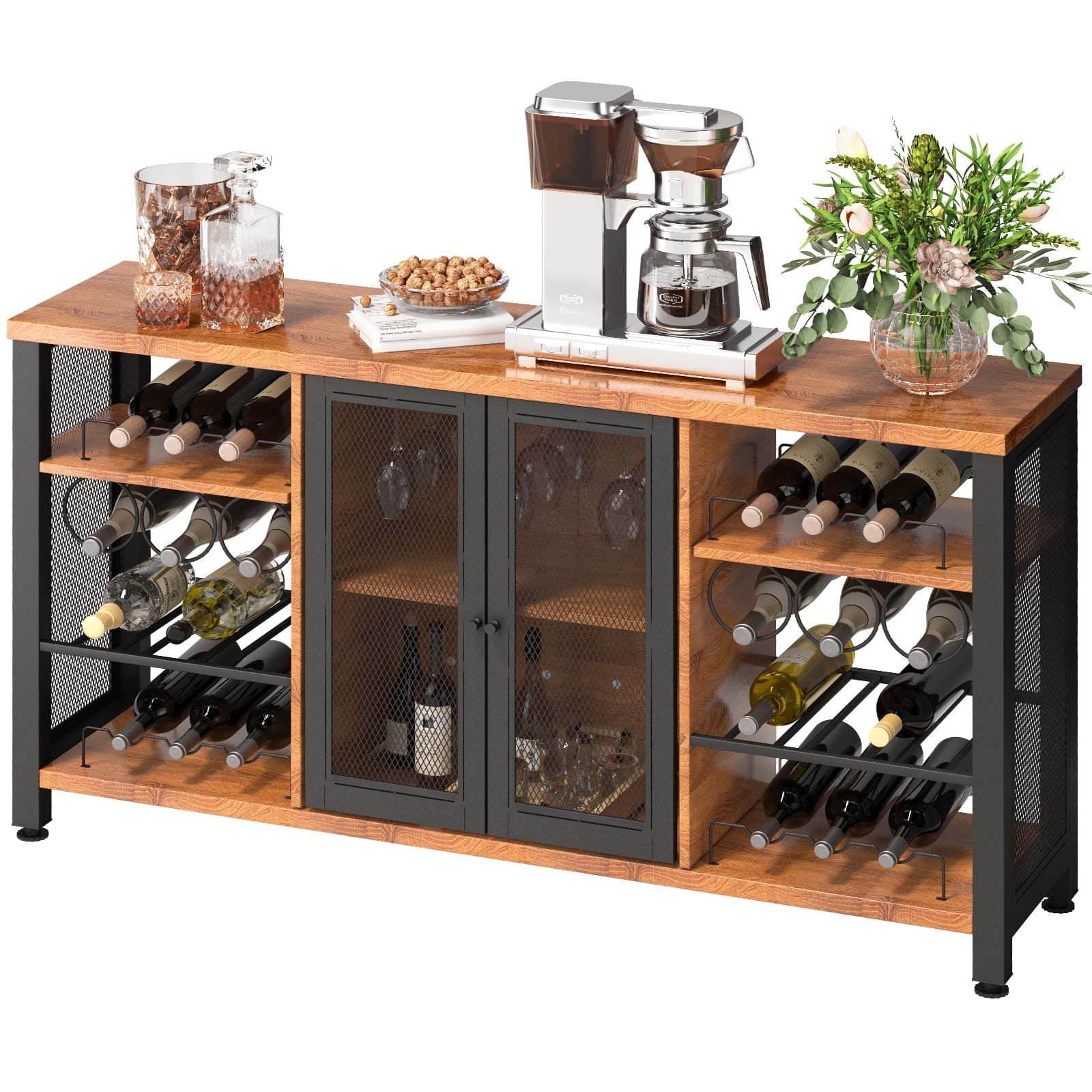 VEVOR Industrial Bar Cabinet, Wine Table for Liquor and Glasses with ...