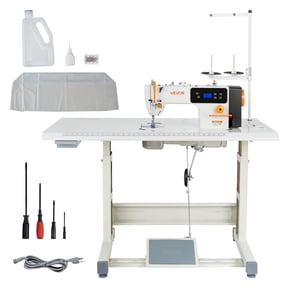 VEVOR Industrial Sewing Machine, 550W Lockstitch Sewing Machine Set with Servo Motor and Table Stand, 5000 SPM High Speed, Metal Frame, LCD Panel, LED Light, for Cotton, Wool, Denim, Leather, Canvas