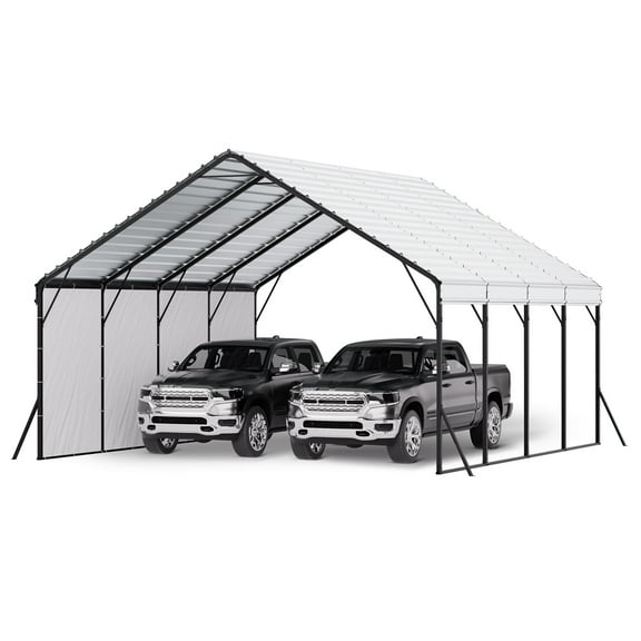 VEVOR Heavy Duty Metal Carport, 20 x 20 ft Outdoor Carport with Sturdy Frame & Roof, Car Garage Shade with Removable Sidewalls, Multi-Use Car Shelter for Pickup, Boat, Trucks & Tractors