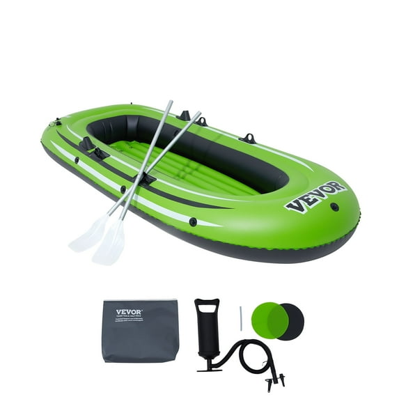 VEVOR Inflatable Boat, 3-Person Inflatable Fishing Boat, Strong PVC Portable Boat Raft Kayak, 45.6" Aluminum Oars, High-Output Pump, Fishing Rod Holders, and 2 Seats, 750 lb Capacity