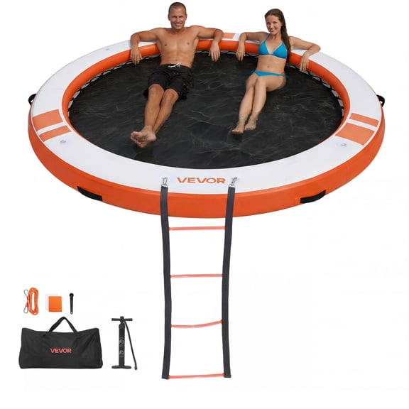 VEVOR Inflatable Floating Dock, 10 FT Inflatable Dock Platform, Non-Slip Water Air Mat with Portable Carrying Bag & Detachable Ladder, Floating Water Platform Island Raft for Pool Beach Ocean, Orange