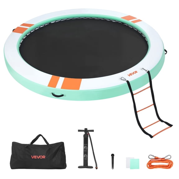 VEVOR Inflatable Floating Dock, 12 FT Round Inflatable Dock Platform, Non-Slip Water Air Mat with Portable Carrying Bag and Detachable Ladder, Floating Water Platform Island Raft for Pool Beach Ocean