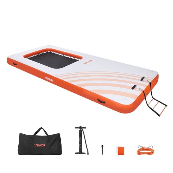 VEVOR Inflatable Floating Dock, 15 x 6.5 FT Inflatable Dock Platform, Non-Slip Water Air Mat with Portable Carrying Bag and Detachable Ladder, Floating Water Platform Island Raft for Pool Beach Ocean
