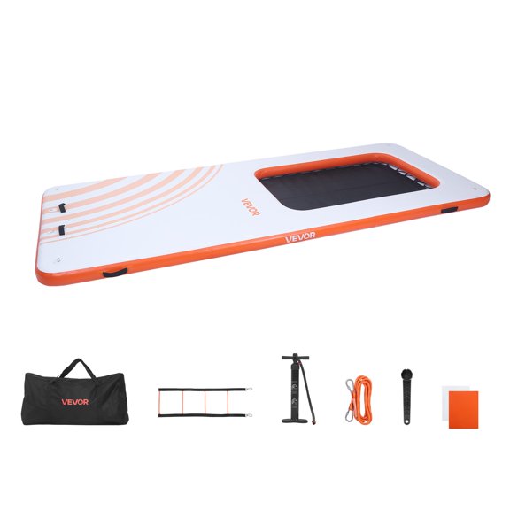 VEVOR Inflatable Floating Dock, 15 x 6.5 FT Inflatable Dock Platform, Non-Slip Water Air Mat with Portable Carrying Bag and Detachable Ladder, Floating Water Platform Island Raft for Pool Beach Ocean