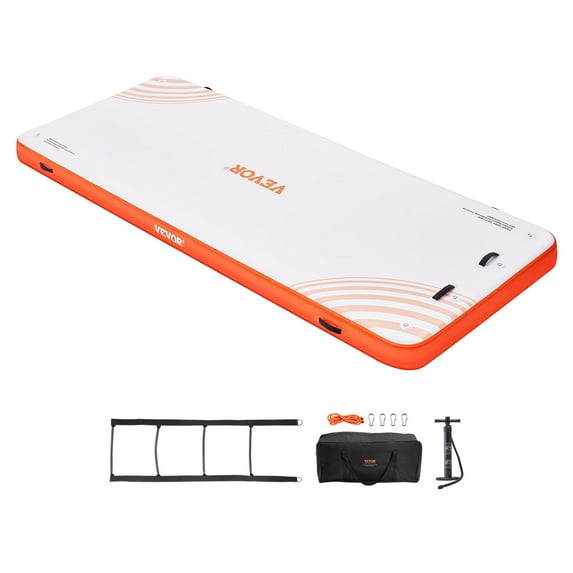 VEVOR Inflatable Floating Dock, 15 ft x 6 ft White and Orange PVC non-slip Floating Platform with detachable ladder and carrying bag