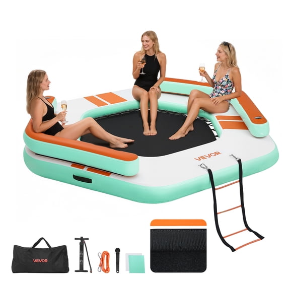 VEVOR Inflatable Floating Dock, 8.5 x 8.5 FT Inflatable Dock Platform, Non-Slip Water Air Mat with Portable Carrying Bag and Detachable Ladder,Floating Water Platform Island Raft for Pool Beach Ocean