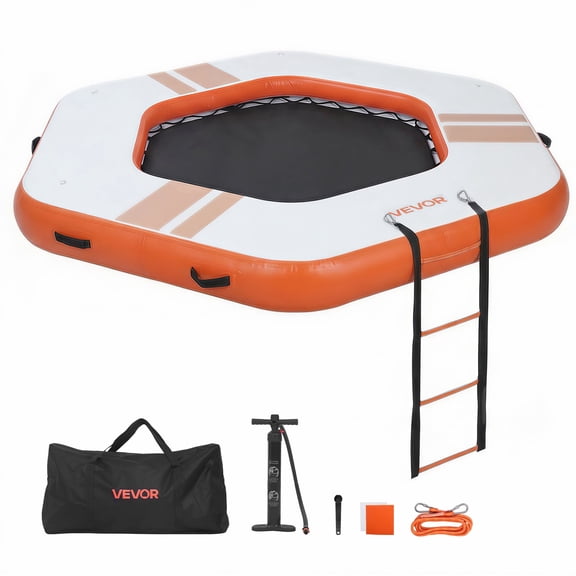 VEVOR Inflatable Floating Dock, 8.5x8.5 FT Inflatable Dock Platform, Non-Slip Water Mat with Portable Carrying Bag & Detachable Ladder, Floating Water Platform Island Raft for Pool Beach Ocean,Orange