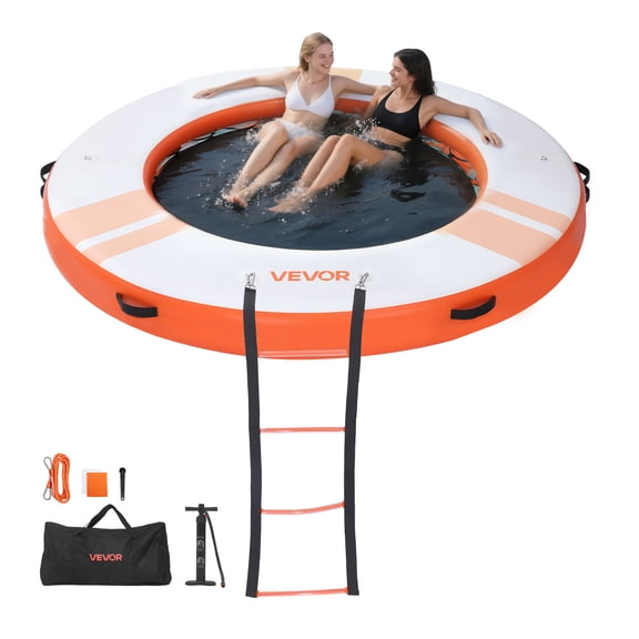 VEVOR Inflatable Floating Dock, 8 FT Inflatable Dock Platform, Non-Slip Water Air Mat with Portable Carrying Bag and Detachable Ladder, Floating Water Platform Island Raft for Pool Beach Ocean,Orange