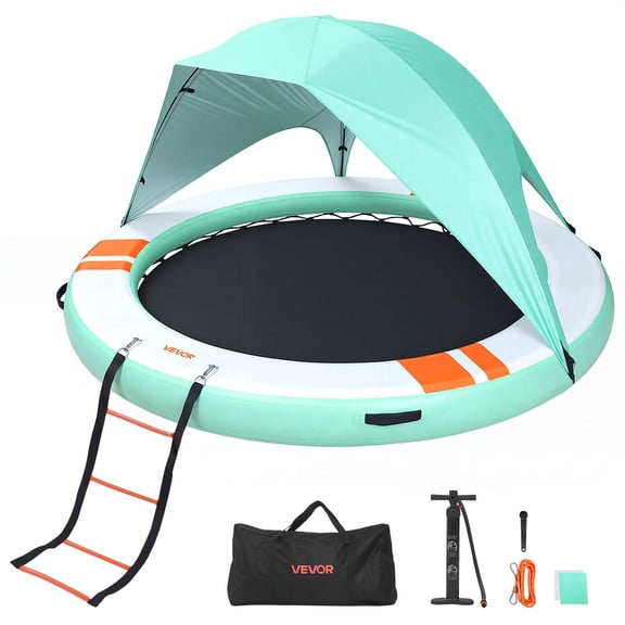 VEVOR Inflatable Floating Dock, 8 FT Round Inflatable Dock Platform, Non-Slip Water Floating Mat with Portable Carrying Bag & Detachable Ladder, Platform Island Raft for Pool Beach Ocean