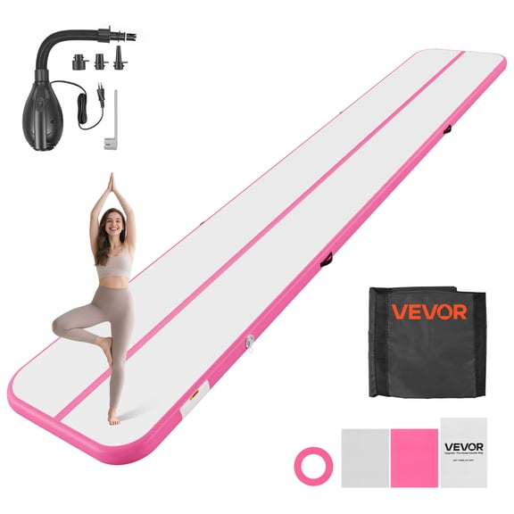 VEVOR Inflatable Gymnastics Air Mat 20 ft Training Mats w/ Electric Pump, 4 inches Thick Sturdy Tumble Track, Tumbling Mat for Home Use/Gym/Outdoor/Yoga/Cheerleading/Beach/Park/Water, Pink