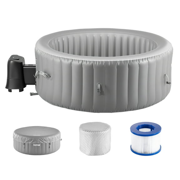 VEVOR Inflatable Hot Tub, 2 to 4 Person Capacity, 70.9 x 26 in Round Portable Outdoor Spa, with 110 Soothing Jets, Filter, Cover and Mat, Multi-function Control Panel, PVC Outdoor Hot Tub, Grey